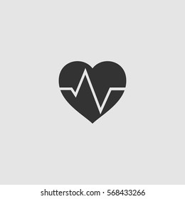 Cardiogram icon flat. Black pictogram on grey background. Vector illustration symbol