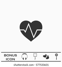 Cardiogram icon flat. Black pictogram on white background. Vector illustration symbol and bonus button