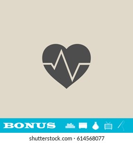 Cardiogram icon flat. Grey pictogram on light background. Vector illustration symbol and bonus button real estate, ottoman, vase, tv, fishing rod