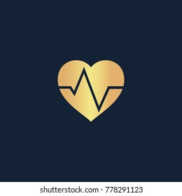 Cardiogram icon flat. Simple gold pictogram on dark background. Vector illustration symbol