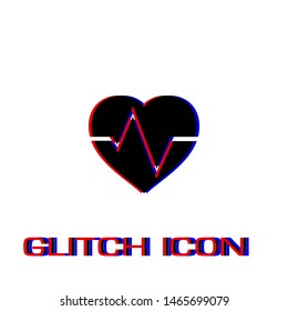 Cardiogram icon flat. Simple pictogram - Glitch effect. Vector illustration symbol