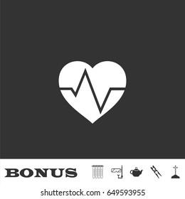 Cardiogram icon flat. White pictogram on black background. Vector illustration symbol and bonus icons
