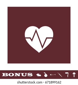 Cardiogram icon flat. White pictogram on brown background. Vector illustration symbol and bonus icons