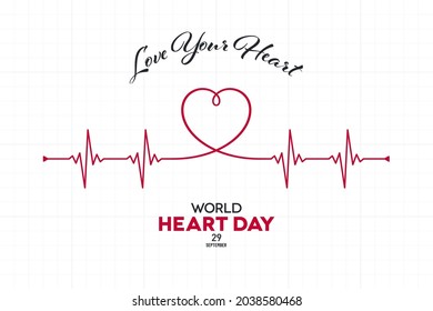 Cardiogram icon on white grid background. World Heart Day banner design.