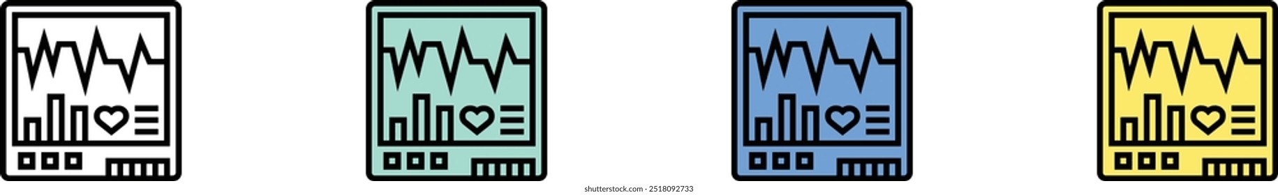 cardiogram icon. Outline, Green, Blue and Yellow Style Design Isolated On White Background