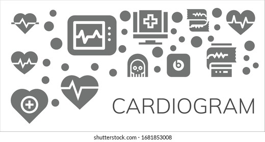 cardiogram icon set. 11 filled cardiogram icons. Included Cardiogram, Electrocardiogram, Death, Health, Beats pill, Medical, Heartbeat icons