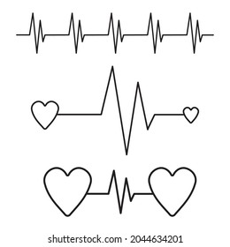 Symbol-Set für Kardiogramm. Liebessymbol. Kardiologie-Symbol. Medizinische Ikone. Weißer Hintergrund. Vektorgrafik. Stockbild.