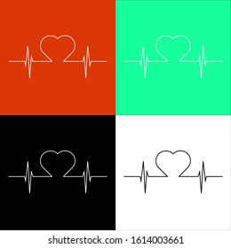 Cardiogram icon set. Vector flat style illustration. Simple icons for medical, hospital, cardio, health, heart, love, gift, cardiogram.