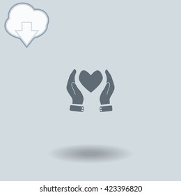 Cardiogram icon with shadow. Cloud of download with arrow.