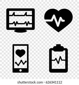 Cardiogram icons set. set of 4 cardiogram filled icons such as heartbeat, heartbeat on phone