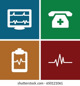 Cardiogram icons set. set of 4 cardiogram filled icons such as heartbeat, heartbeat clipboard
