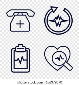 Cardiogram icons set. set of 4 cardiogram outline icons such as heartbeat clipboard, medical phone, heartbeat search