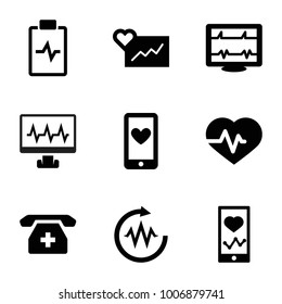 Cardiogram icons. set of 9 editable filled cardiogram icons such as cardiogram, heartbeat, heartbeat on phone, medical phone