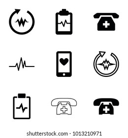 Cardiogram icons. set of 9 editable filled and outline cardiogram icons such as heartbeat clipboard, heartbeat, medical phone