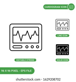 Cardiogram icons set vector illustration with solid icon line style. Medical device concept. Editable stroke icon on isolated background for web design, infographic and UI mobile app.