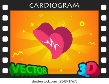 Cardiogram isometric design icon. Vector web illustration. 3d colorful concept