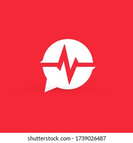 Cardiogram logo. Medical heart rate monitor emblem. Cardiology info bubble icon.  Pulse oximeter notification sign. Cardiovascular clinic check up. Healthcare vector illustration. Ekg screening.