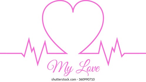cardiogram of love. cardiogram of life - Happy Valentines Day celebration greeting card design with beautiful heart shape on White background. My Love text message