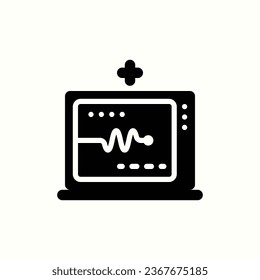 icono negro de máquina de cardiograma, icono de hospital aislado en fondo claro, perfecto para sitio web, blog, logo, diseño gráfico, medios sociales, UI, aplicación móvil
