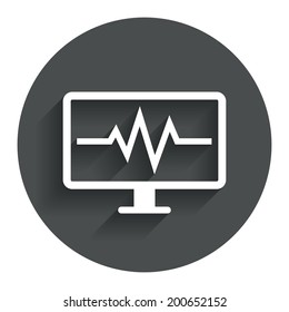 Cardiogram monitoring sign icon. Heart beats symbol. Circle flat button with shadow. Modern UI website navigation. Vector