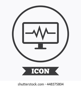 Cardiogram Monitoring Sign Icon. Heart Beats Symbol. Graphic Design Element. Flat Symbol In Circle Button. Vector