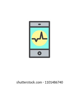 Cardiogram on phone screen filled outline icon, line vector sign, linear colorful pictogram isolated on white. Heartbeat on smartphone symbol, logo illustration. Pixel perfect vector graphics