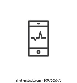 Cardiogram on phone screen outline icon. linear style sign for mobile concept and web design. Heartbeat on smartphone simple line vector icon. Heart pulse Symbol, logo illustration. Vector graphics