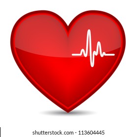 Cardiogram on red heart shape. Vector illustration