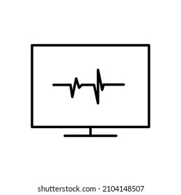 Icono de cardiograma en pantalla. Concepto de medicina. Logo de la cardiología. Atención de la salud. Señal plana. Ilustración vectorial. Imagen de archivo. 