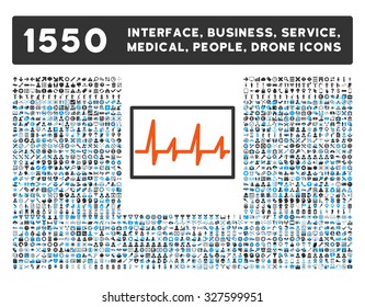 Cardiogram and other web interface, business tools, people poses, medical service vector icons. Style is flat symbols, bicolored, rounded angles, white background.