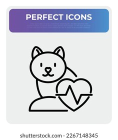 Cardiogram for pets. Cat with heartbeat. Thin line icon. Veterinary clinic. Vector illustration.