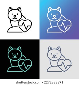 Cardiogram for pets. Cat with heartbeat. Thin line icon. Veterinary clinic. Vector illustration.