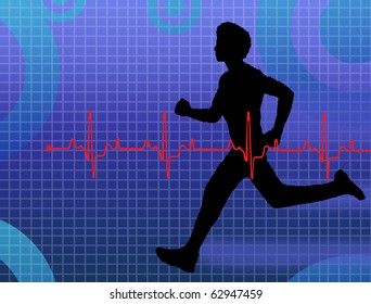 A Cardiogram And A Physical Fitness Exam, Vector Illustration