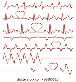 Símbolos vectoriales de cardiograma y pulso con forma cardíaca