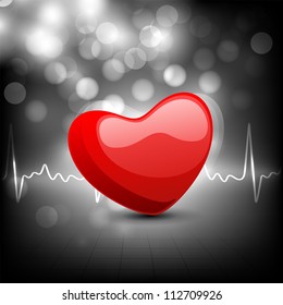Cardiograma con forma de corazón rojo sobre fondo gris. EPS 10.