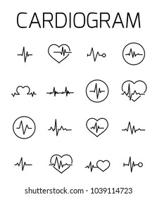 Cardiogram related vector icon set. Well-crafted sign in thin line style with editable stroke. Vector symbols isolated on a white background. Simple pictograms.