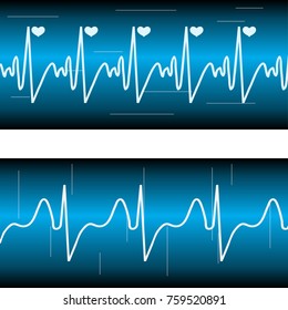 Cardiogram, a set of cardiogram heart on a dark background. Flat design, vector illustration, vector.