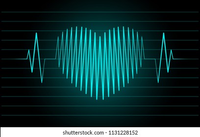 Cardiogram in the shape of the heart on a black background