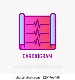 Cardiogram thin line icon. Modern vector illustration of EKG with heart beat.