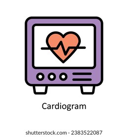 Ilustración de diseño de contorno relleno del vector de cardiograma. Símbolo del archivo EPS 10 de fondo blanco