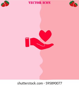 Cardiogram vector  icon. Strawberry Background.