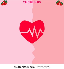 Cardiogram vector  icon. Strawberry Background.