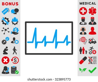 Cardiogram vector icon. Style is bicolor flat symbol, blue and gray colors, rounded angles, white background.