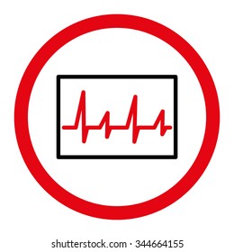 Cardiogram vector icon. Style is bicolor flat rounded symbol, intensive red and black colors, rounded angles, white background.