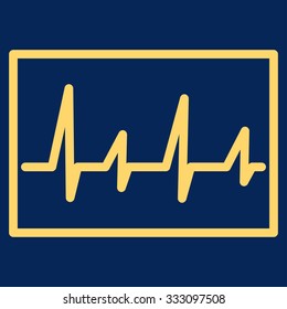 Cardiogram vector icon. Style is flat symbol, yellow color, rounded angles, blue background.