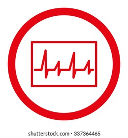 Cardiogram vector icon. Style is flat rounded symbol, red color, rounded angles, white background.