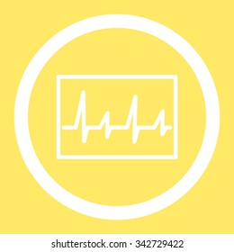 Cardiogram vector icon. Style is flat rounded symbol, white color, rounded angles, yellow background.