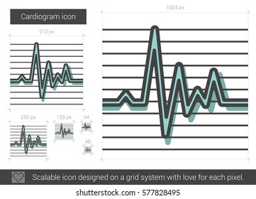 Icono de línea vectorial de cardiograma aislado en fondo blanco. Icono de línea de cardiograma para infografía, sitio web o aplicación. Icono escalable diseñado en un sistema de cuadrícula.