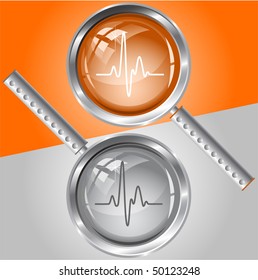 Cardiogram. Vector magnifying glass.