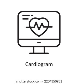 Ilustración de diseño del icono de contorno del vector de cardiograma. Símbolo médico sobre archivo EPS 10 de fondo blanco